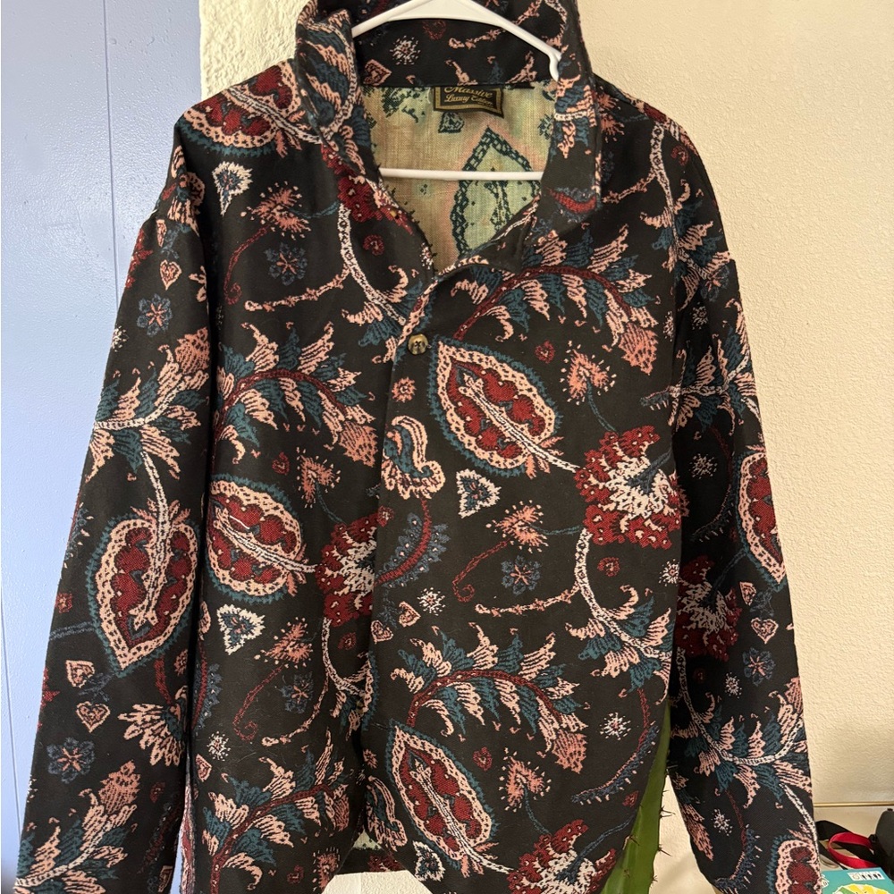 Paisley Print Button-Up Jacket in Black, Red, Blue